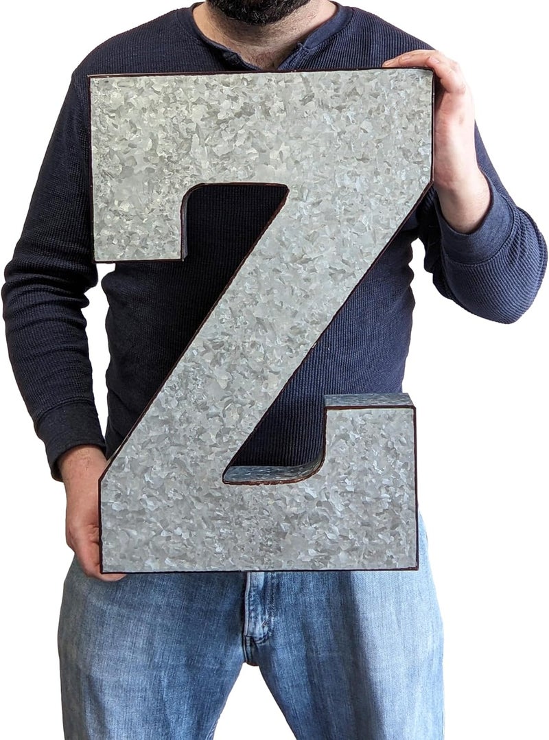 Science Purchase 20" Metal Letter Z Wall Decor, Silver with Rusted Edges, Galvanized Wall Mountable Decoration for Country, Mid-Century, or Farmhouse Themed Room or Event - Image 2
